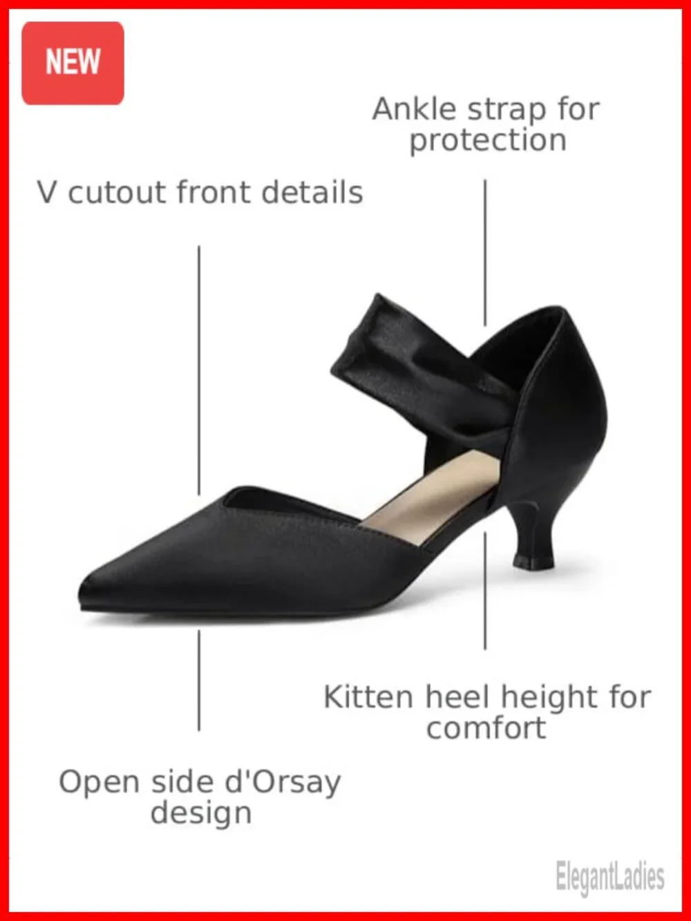 Kitten Heels Pointed Toe Pumps Ankle Strap Satin D'Orsay Wedding Shoes